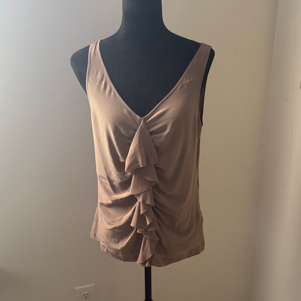 J. Crew ruffled 100% silk Elegant Taupe Sleeveless romantic feminine Top Sz 4